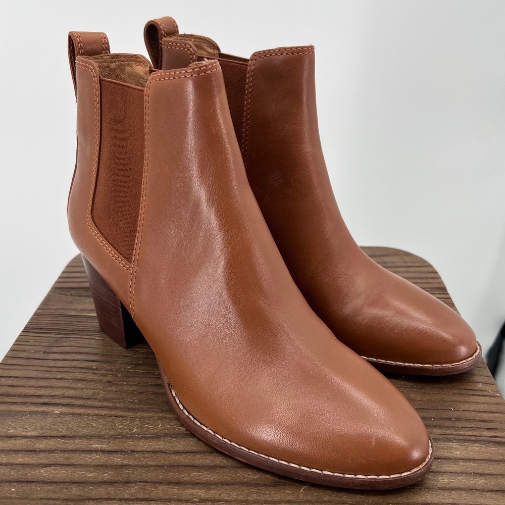Madewell The Regan Ankle Boot English Saddle Brown Leather Block Heel Preppy 9